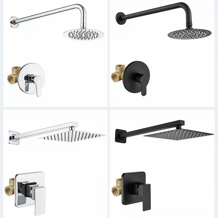 Skriveni zidni tuš set, gornji kišni tuš, od nehrđajućeg čelika, kromirana završna obrada, model 456548