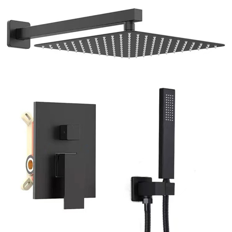 Skriveni zidni tuš set, gornji kišni tuš, od nehrđajućeg čelika, kromirana završna obrada, model 456548