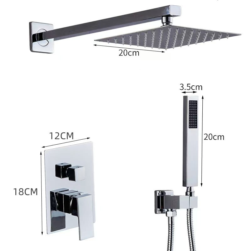 Skriveni zidni tuš set, gornji kišni tuš, od nehrđajućeg čelika, kromirana završna obrada, model 456548