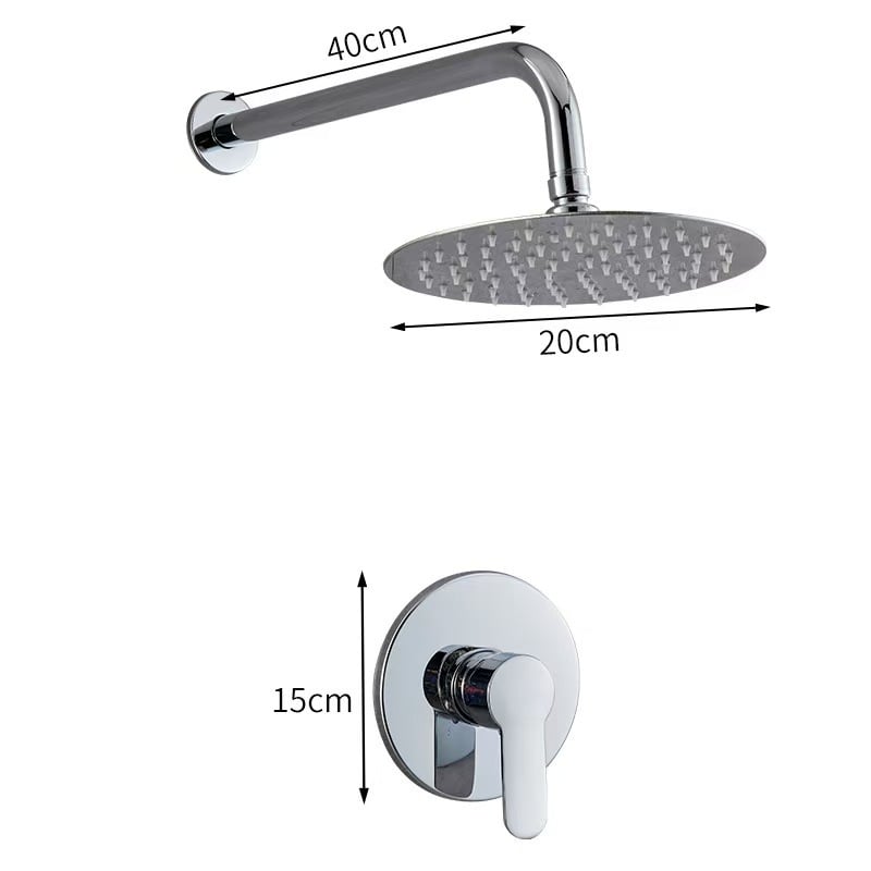 Skriveni zidni tuš set, gornji kišni tuš, od nehrđajućeg čelika, kromirana završna obrada, model 456548