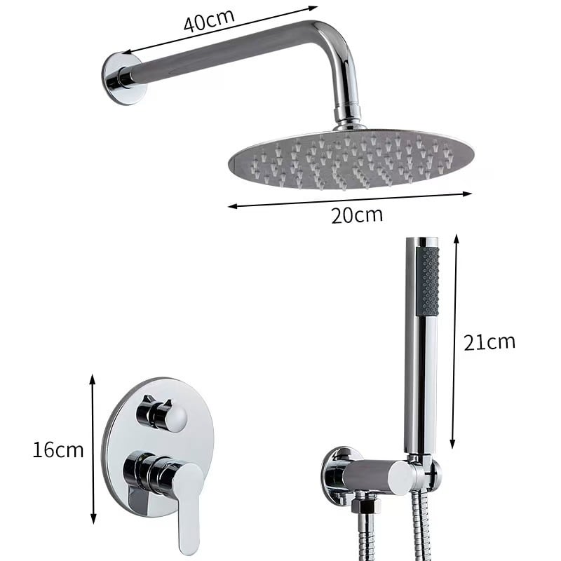 Skriveni zidni tuš set, gornji kišni tuš, od nehrđajućeg čelika, kromirana završna obrada, model 456548