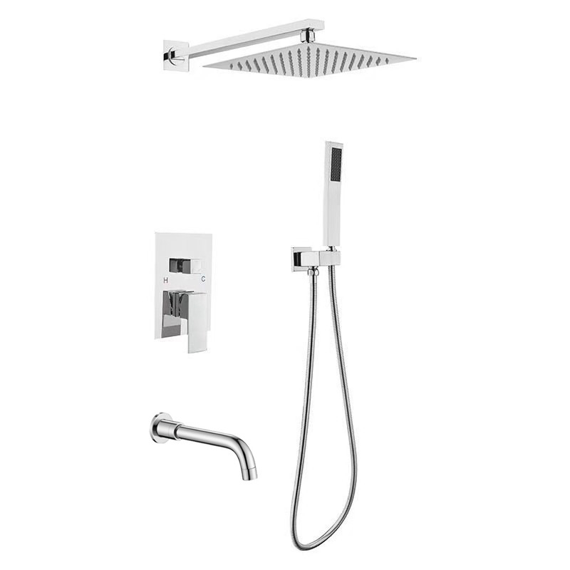 Skriveni zidni tuš set, gornji kišni tuš, od nehrđajućeg čelika, kromirana završna obrada, model 456548