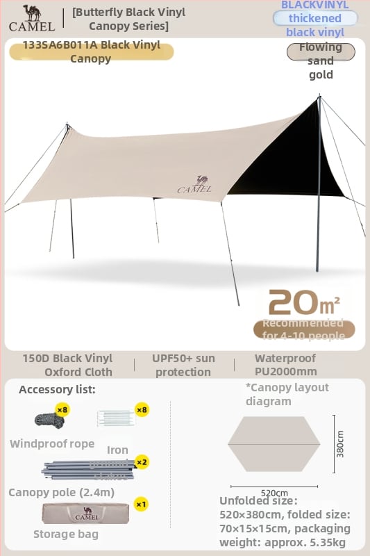 Camel Nagy hatszögletű kemping sátor, Oxford anyag, vízálló 5, kézi szerelés, vasváz