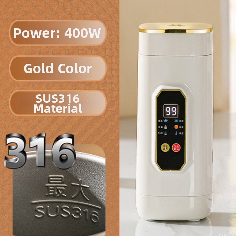 Prenosný elektrický ohrievací pohár, mini nerezová oceľ, 650 ml, 400 W, ohrev cez puzdro, ochrana proti suchému spaľovaniu a prehriatiu