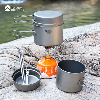 Vanjska titan posuda za kampiranje — ultra lagana, sklopiva, čisti titan; za 1–2 osobe; s logom