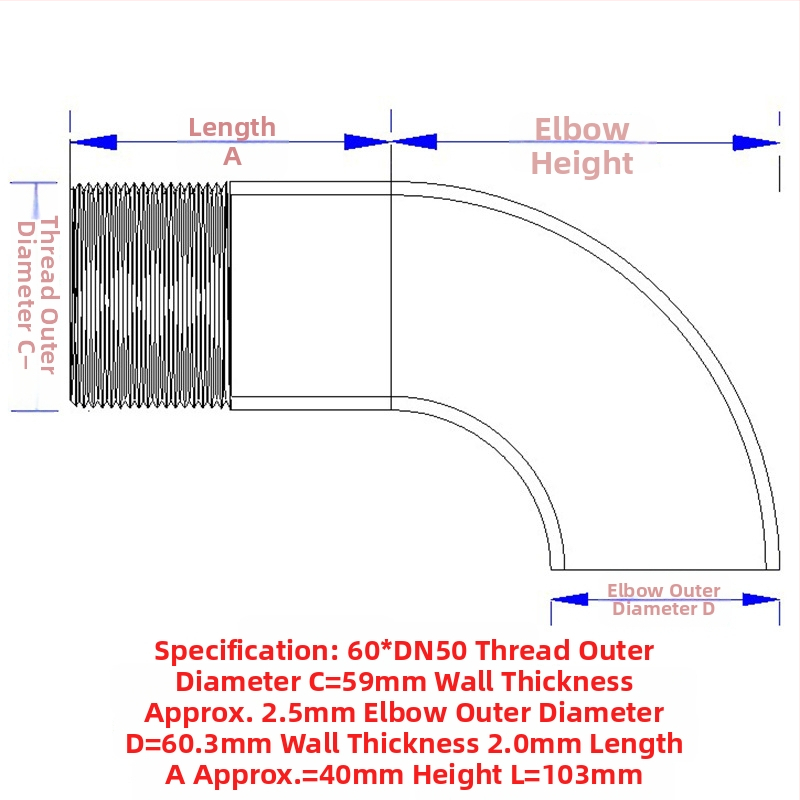 Uhlový spoj s vonkajším závitom, nerezová oceľ, Ø10–114 mm, hrúbka steny 2.0 mm, leštený povrch