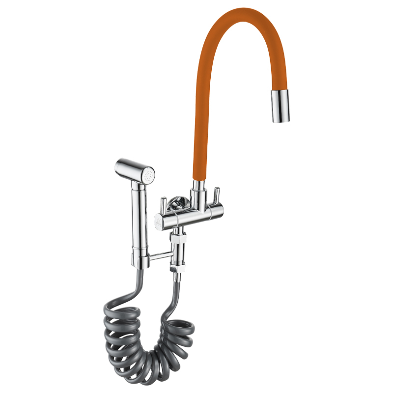 Mlaznica za perilicu rublja, s jednim ulazom i dvama izlazima, rotirajući trokutni kutni ventil; djelomično bakreno tijelo; keramički disk ventil; model 5896; jednostruko spajanje