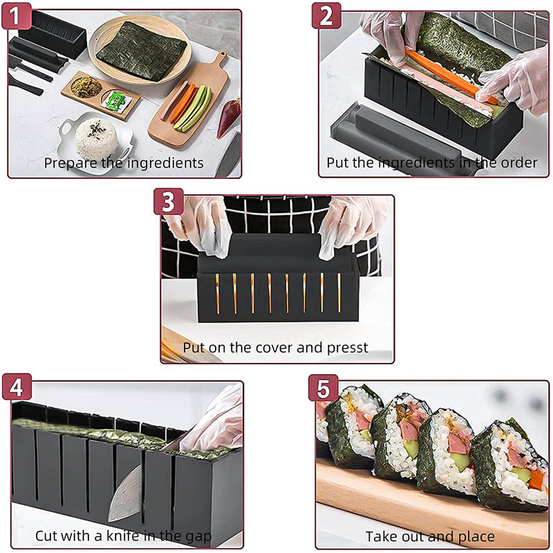 DIY set za kalupe za sushi – 10-djelni japanski stil, plastični, za kuhanje, prilagodba riže za sushi