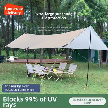 Jiuqi kemping árnyékoló baldachin Oxford anyagból, vízálló PU2000-3000, négyzetes alak, bővíthető formák: négyzet, hexagon, nyolcszög, vinil bevonat