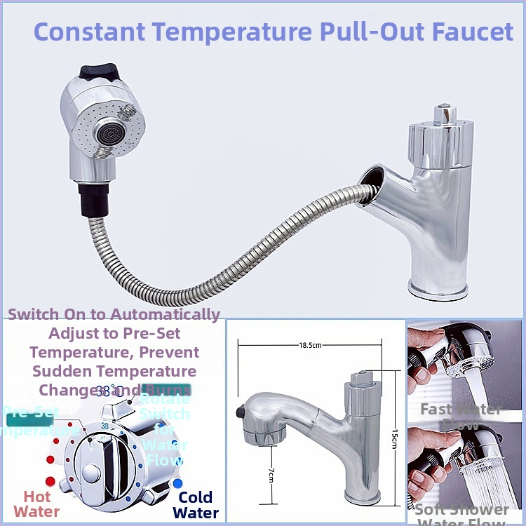 Robinet pull-out thermostatic din alamă, cu disc ceramic, acționare prin ridicare, max 80°C, intrare-ieșire 4 mm