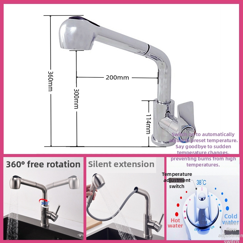 Robinet pull-out thermostatic din alamă, cu disc ceramic, acționare prin ridicare, max 80°C, intrare-ieșire 4 mm