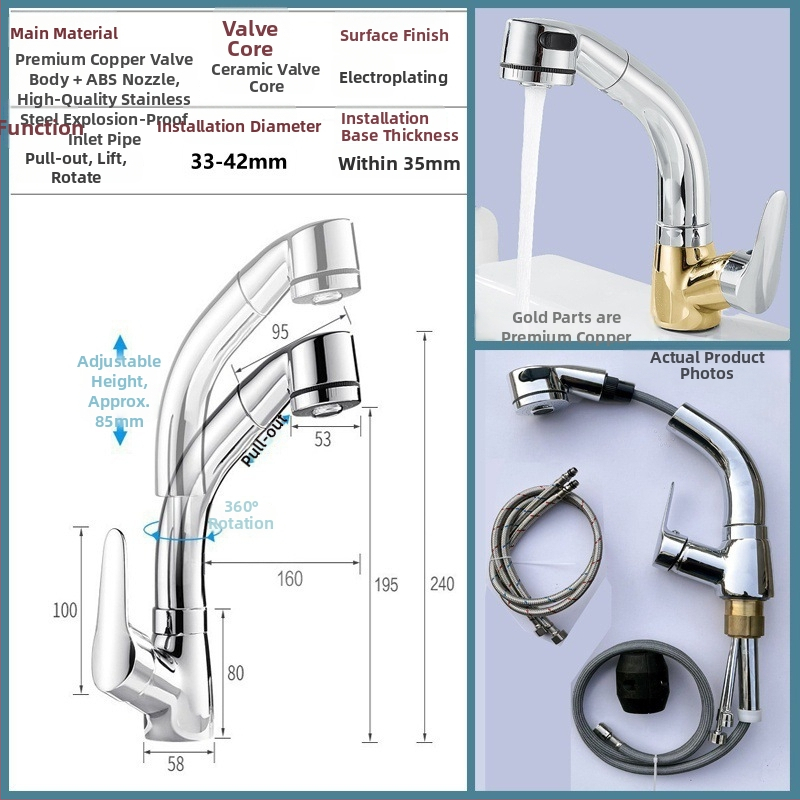 Robinet pull-out thermostatic din alamă, cu disc ceramic, acționare prin ridicare, max 80°C, intrare-ieșire 4 mm