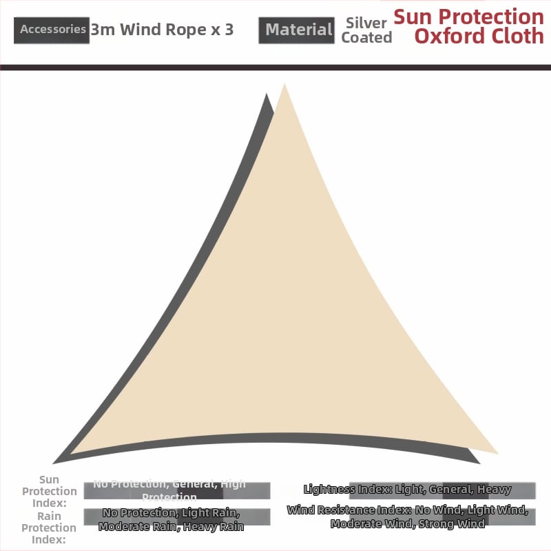Háromszög árnyékoló vitorla 420D Oxford poliészterből, vízállóság 3000, összecsukható design, testreszabható, kültéri udvarhoz, kerthez és kempingezéshez