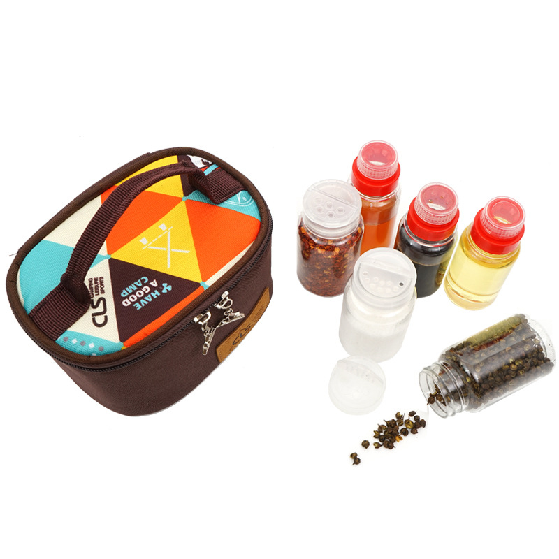 Mini set posuda za začine za kampiranje – prijenosno, izolirano, otporno na vjetar, s filtrima, 6-dijelni set (plastika, 200 g, za 3–5 osoba)