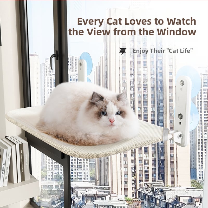 Котешки хамак за прозореца със вакуумна вендуза, плюшено котешко легло