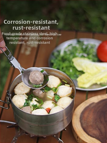 Комплект къмпинг посуда от неръждаема стомана 304, преносим сгъваем многофункционален прибор за готвене за 3–5 души