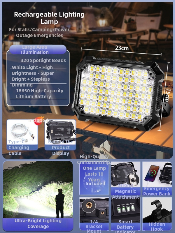 Bolenc punjiva kamping LED svjetiljka sa stalkom — 220V