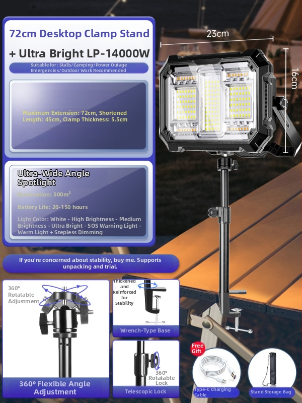 Bolenc punjiva kamping LED svjetiljka sa stalkom — 220V