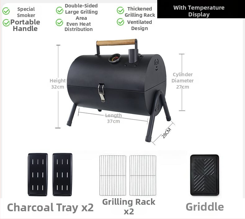 Двустранна барбекю тава от карбонова стомана, преносима сгъваема за къмпинг (пържене и печене, 4,2 кг, 3–5 порции)