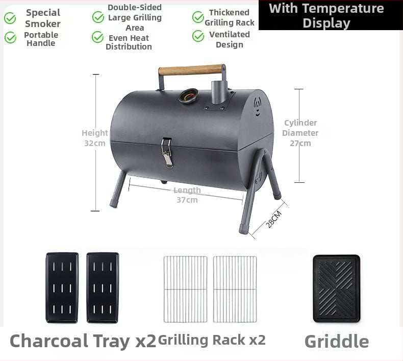 Двустранна барбекю тава от карбонова стомана, преносима сгъваема за къмпинг (пържене и печене, 4,2 кг, 3–5 порции)