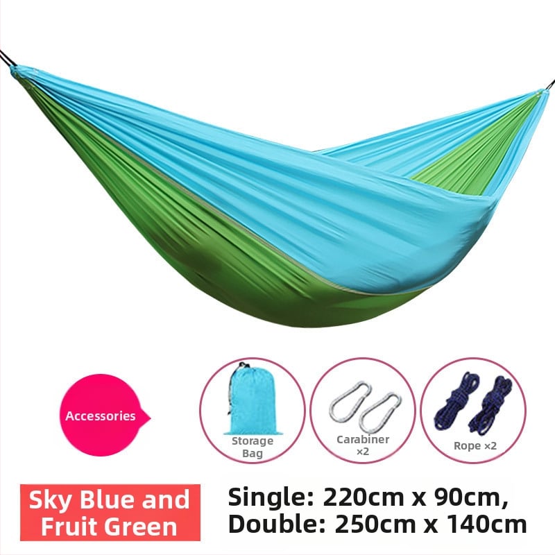 Парашютен хамак за открито, лек и дишащ, двойна хамак; 210T найлон, товароподемност 300, тегло 600 г