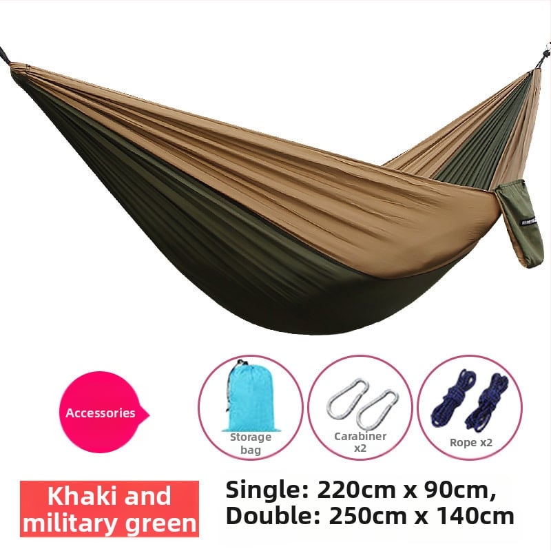 Парашютен хамак за открито, лек и дишащ, двойна хамак; 210T найлон, товароподемност 300, тегло 600 г