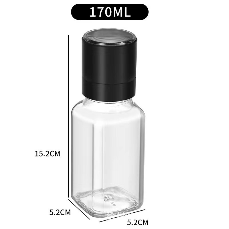 Τετράγωνη φιάλη καρυκευμάτων με μύλο πιπεριού, γυάλινο σώμα, κατάλληλη για στερεές καρυκεύσεις, οικιακή χρήση, δυνατότητα εκτύπωσης λογοτύπου