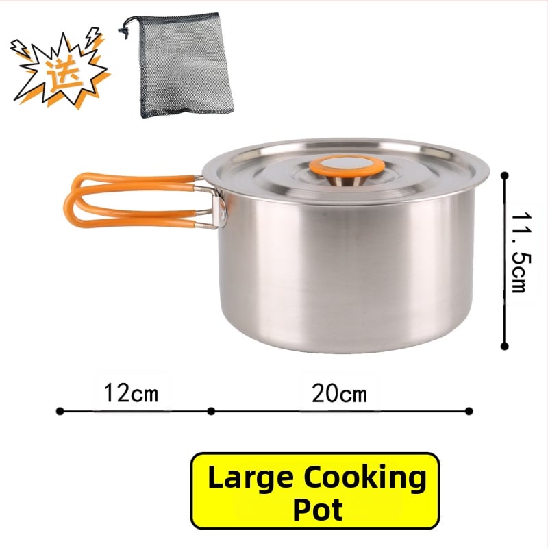 XLHW-156 Портативен комплект къмпинг съдове от неръждаема стомана: тиган, тенджера и чайник за 3–7 души (стил матрьошка)