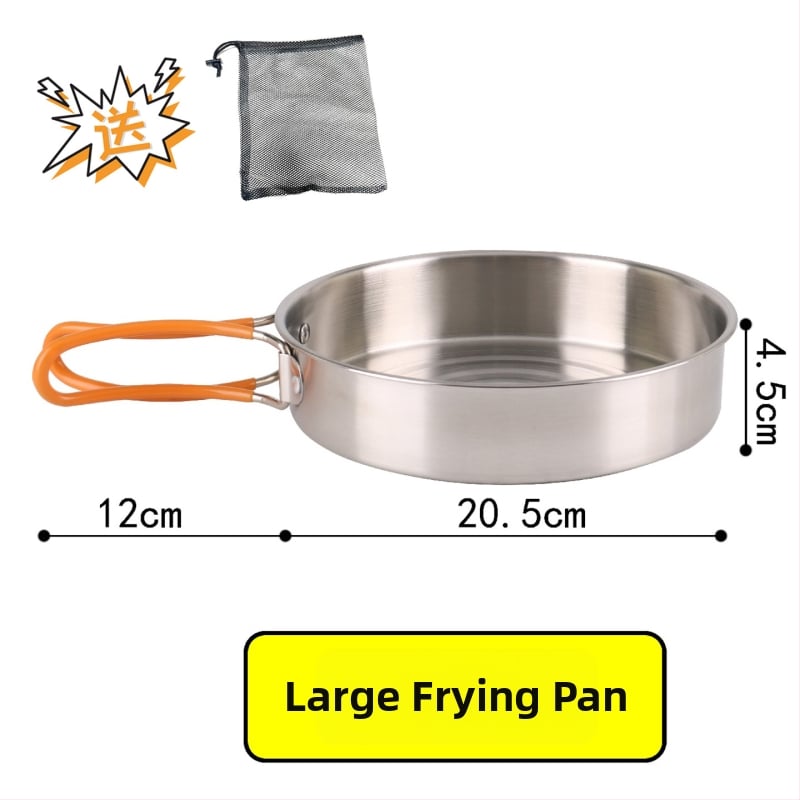 XLHW-156 Портативен комплект къмпинг съдове от неръждаема стомана: тиган, тенджера и чайник за 3–7 души (стил матрьошка)