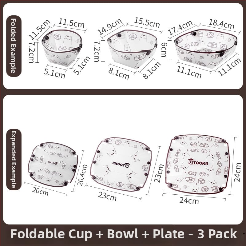 Сгъваем комплект съдове за пътуване: пластмаса; Номер на продукта KPSyG6HY; Чиния/Купа/Чаша