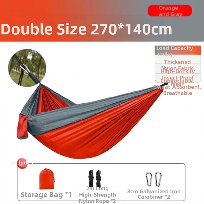 Хамак за къмпинг с мрежа против комари, бързодействащ, със стойка, парашютен плат, подходящ за единичен или двойен