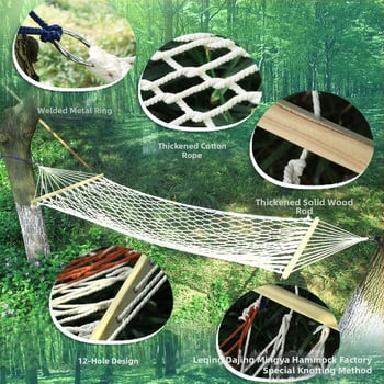Хамак от памучно въже за вътрешно и външно ползване; максимален товар 130 кг; без стойка