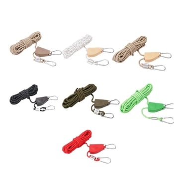 Въжена система за окачване на лампа в палатка за отглеждане на растения с регулируем ролков натяжител и алуминиева катарама — въже 2/2,5/5/10 m; диаметри 4/6/10 mm; максимална товароподемност 34/68/110 kg