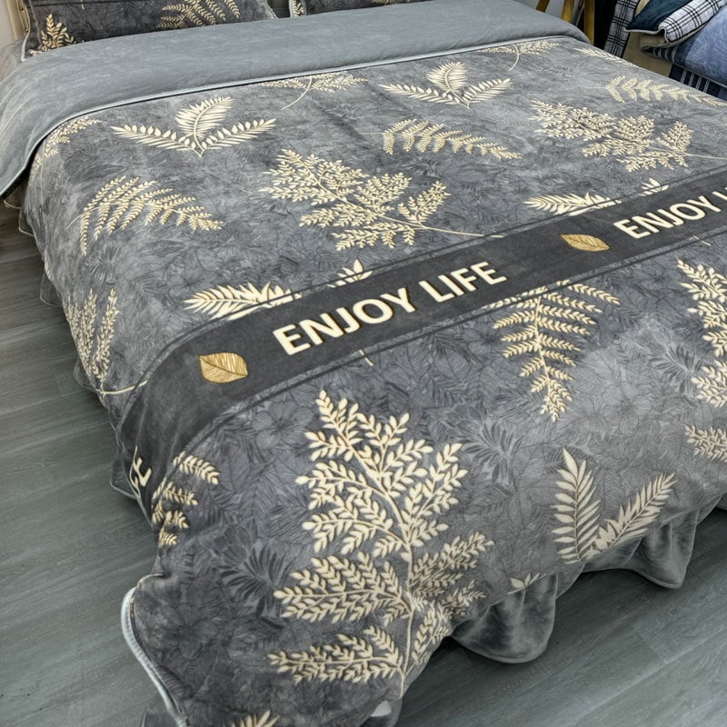 Navlaka za pokrivač od mliječnog velura, dvostrana, podstavljena flisom, veličina 1,8 m × 200 × 230 cm, uzorak biljke i cvijeće