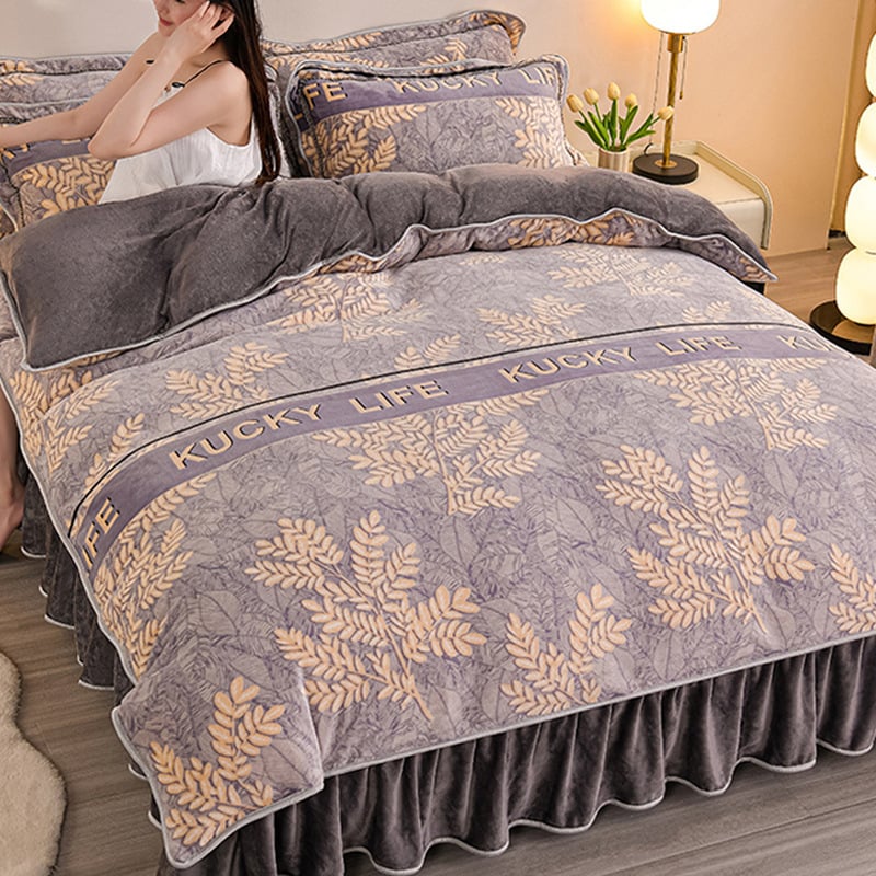 Navlaka za pokrivač od mliječnog velura, dvostrana, podstavljena flisom, veličina 1,8 m × 200 × 230 cm, uzorak biljke i cvijeće