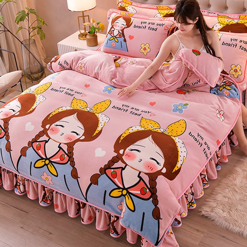 Navlaka za pokrivač od mliječnog velura, dvostrana, podstavljena flisom, veličina 1,8 m × 200 × 230 cm, uzorak biljke i cvijeće