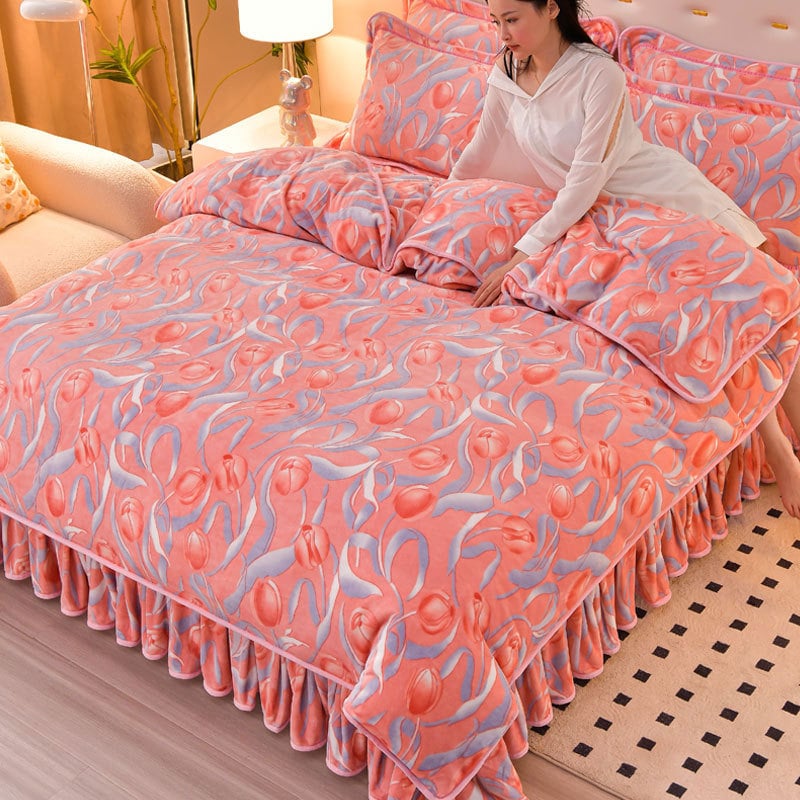 Navlaka za pokrivač od mliječnog velura, dvostrana, podstavljena flisom, veličina 1,8 m × 200 × 230 cm, uzorak biljke i cvijeće