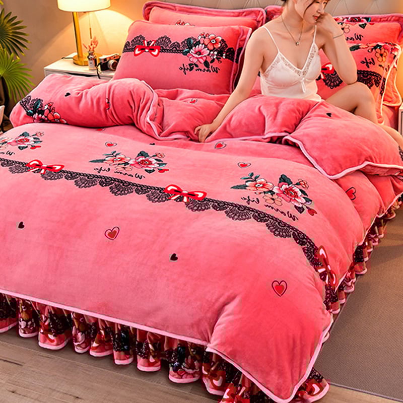 Navlaka za pokrivač od mliječnog velura, dvostrana, podstavljena flisom, veličina 1,8 m × 200 × 230 cm, uzorak biljke i cvijeće