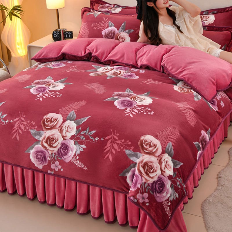 Navlaka za pokrivač od mliječnog velura, dvostrana, podstavljena flisom, veličina 1,8 m × 200 × 230 cm, uzorak biljke i cvijeće