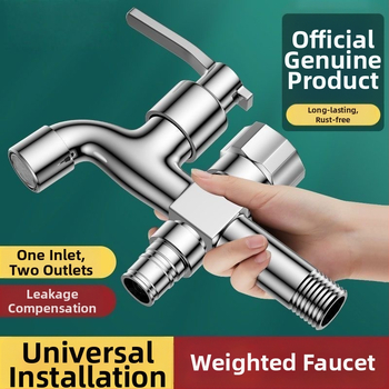 Prívod na práčku so dvojitým výstupom, meďná zliatina, keramický disk ventilu, elektroplakovaný povrch, montáž s gombom