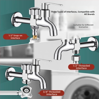 Prívod na práčku so dvojitým výstupom, meďná zliatina, keramický disk ventilu, elektroplakovaný povrch, montáž s gombom
