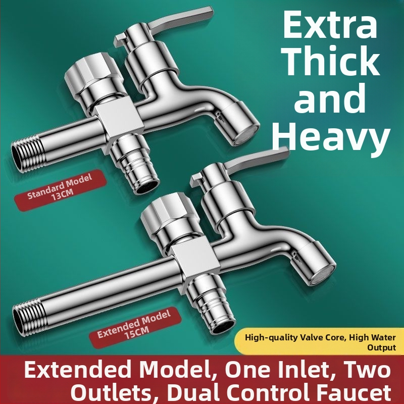 Prívod na práčku so dvojitým výstupom, meďná zliatina, keramický disk ventilu, elektroplakovaný povrch, montáž s gombom