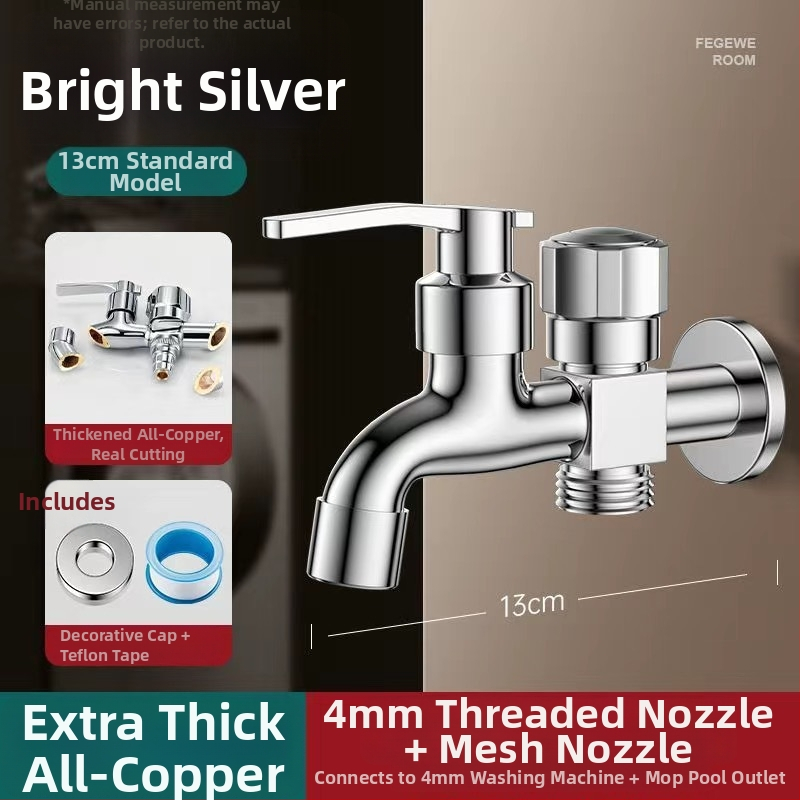 Prívod na práčku so dvojitým výstupom, meďná zliatina, keramický disk ventilu, elektroplakovaný povrch, montáž s gombom