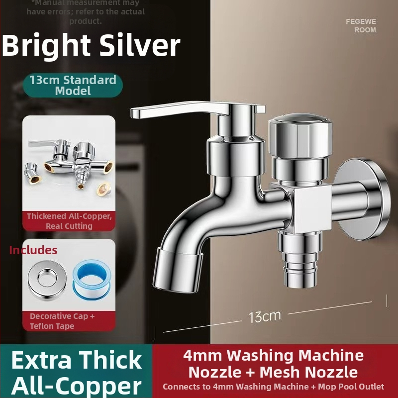 Prívod na práčku so dvojitým výstupom, meďná zliatina, keramický disk ventilu, elektroplakovaný povrch, montáž s gombom