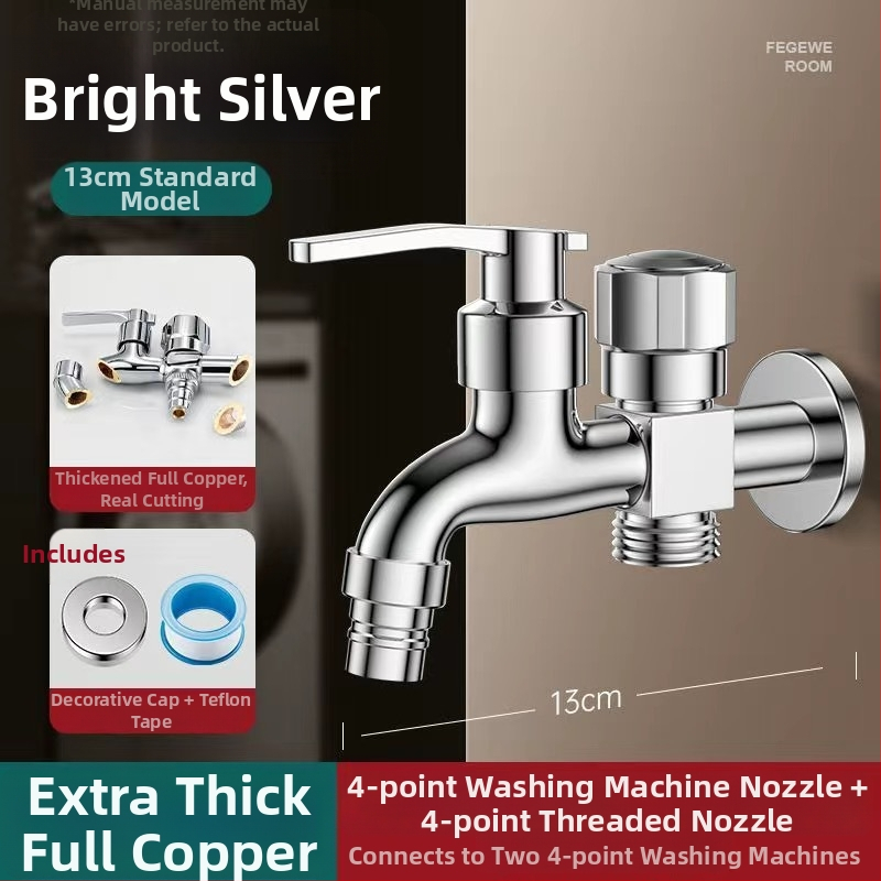 Prívod na práčku so dvojitým výstupom, meďná zliatina, keramický disk ventilu, elektroplakovaný povrch, montáž s gombom