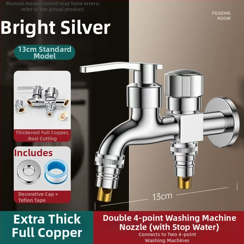 Prívod na práčku so dvojitým výstupom, meďná zliatina, keramický disk ventilu, elektroplakovaný povrch, montáž s gombom