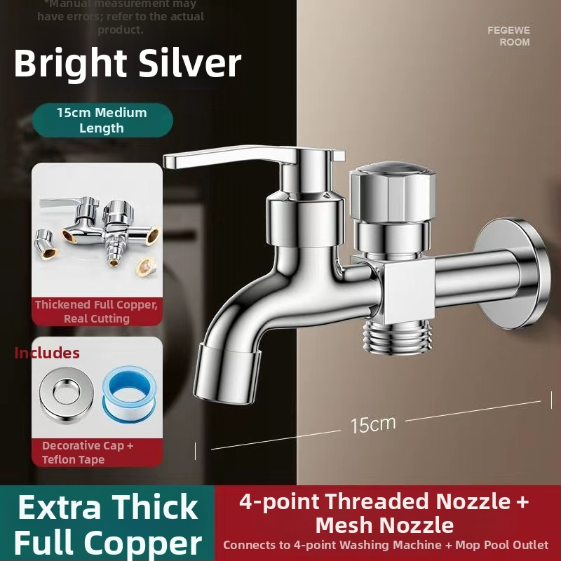 Prívod na práčku so dvojitým výstupom, meďná zliatina, keramický disk ventilu, elektroplakovaný povrch, montáž s gombom