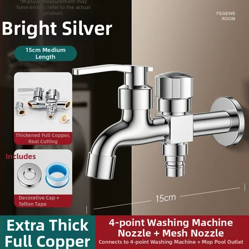 Prívod na práčku so dvojitým výstupom, meďná zliatina, keramický disk ventilu, elektroplakovaný povrch, montáž s gombom