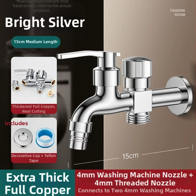 Prívod na práčku so dvojitým výstupom, meďná zliatina, keramický disk ventilu, elektroplakovaný povrch, montáž s gombom