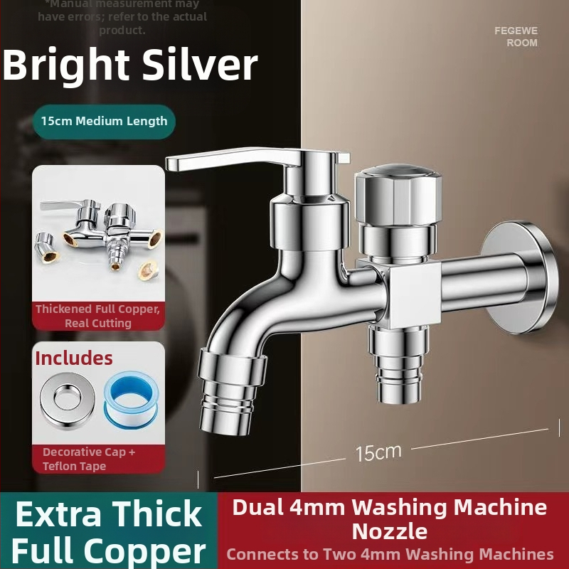 Prívod na práčku so dvojitým výstupom, meďná zliatina, keramický disk ventilu, elektroplakovaný povrch, montáž s gombom